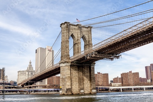 USA, New York City, Lower Manhattan & Brooklyn Bridge