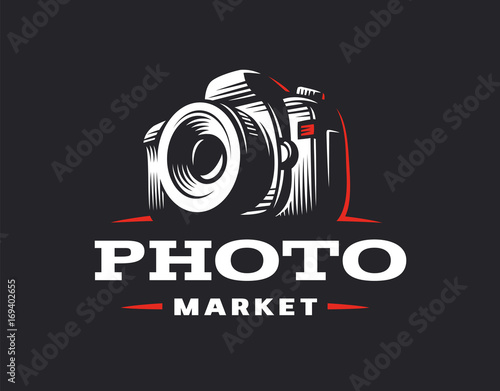 Photo camera logo - vector illustration. Vintage emblem design