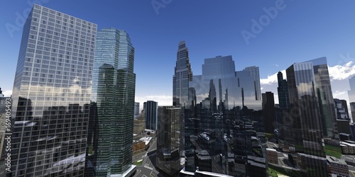 Beautiful view of the city, panorama of the city, clouds over skyscrapers, 3d rendering 
