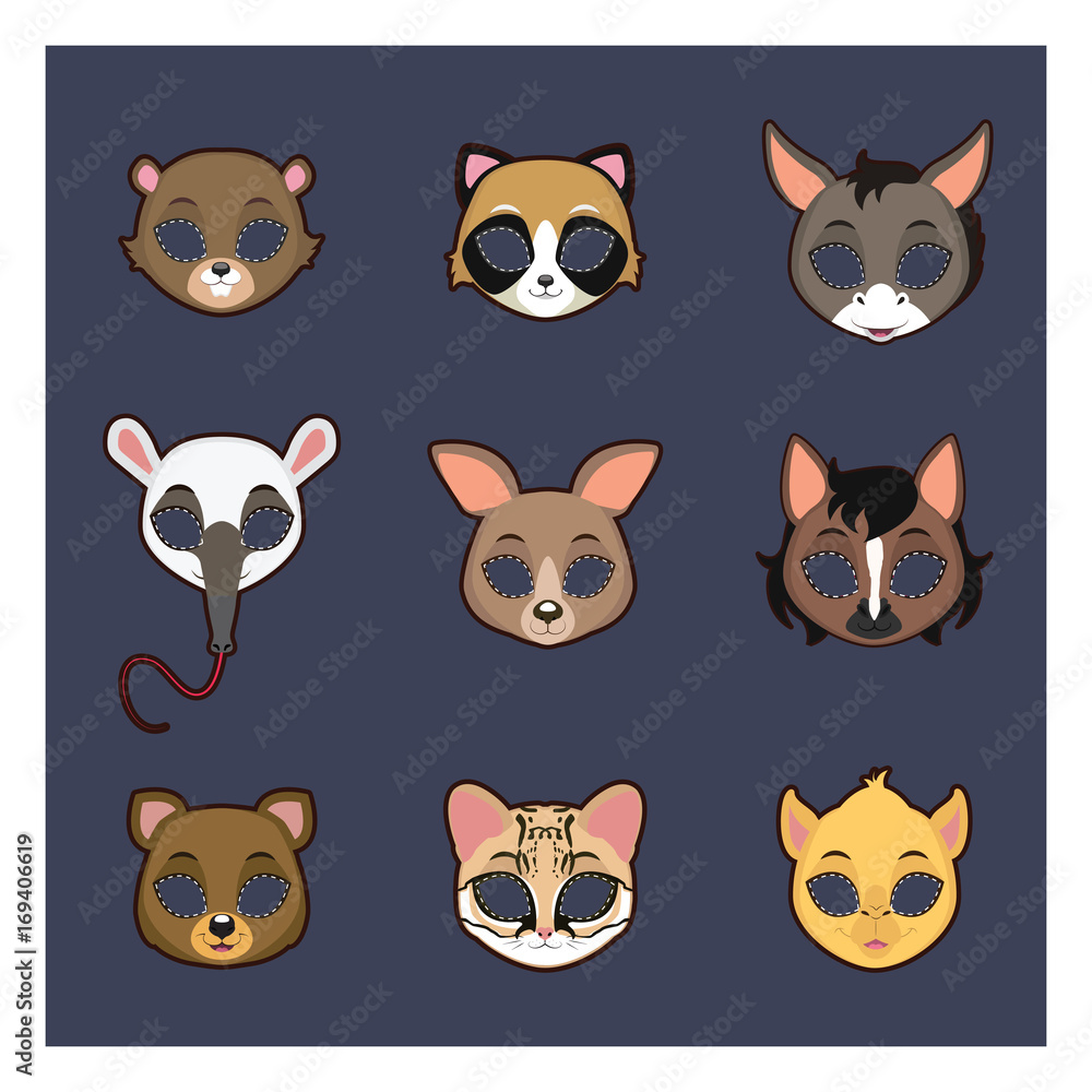 Fototapeta premium Collection of animal masks for Halloween and various festivities #2