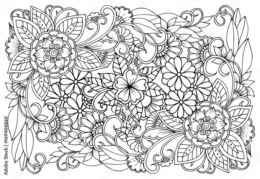 Beautiful floral pattern in black and white. Can use for print ...