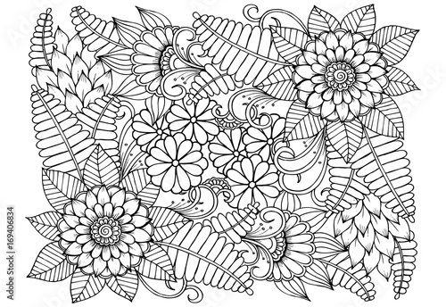 Beautiful floral pattern in black and white. Can use for print   coloring and card design