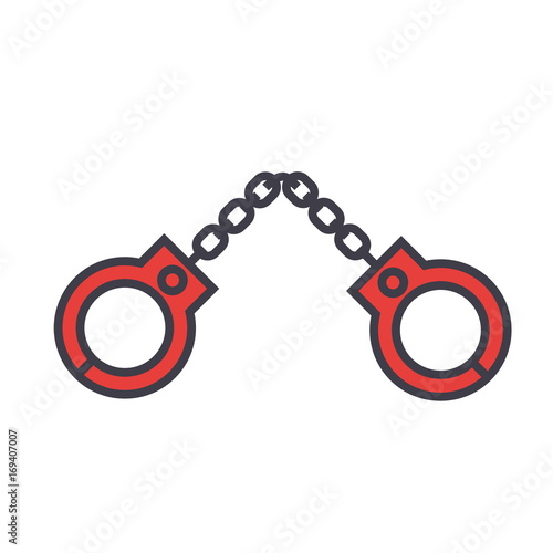 Handcuffs concept. Line vector icon. Editable stroke. Flat linear illustration isolated on white background