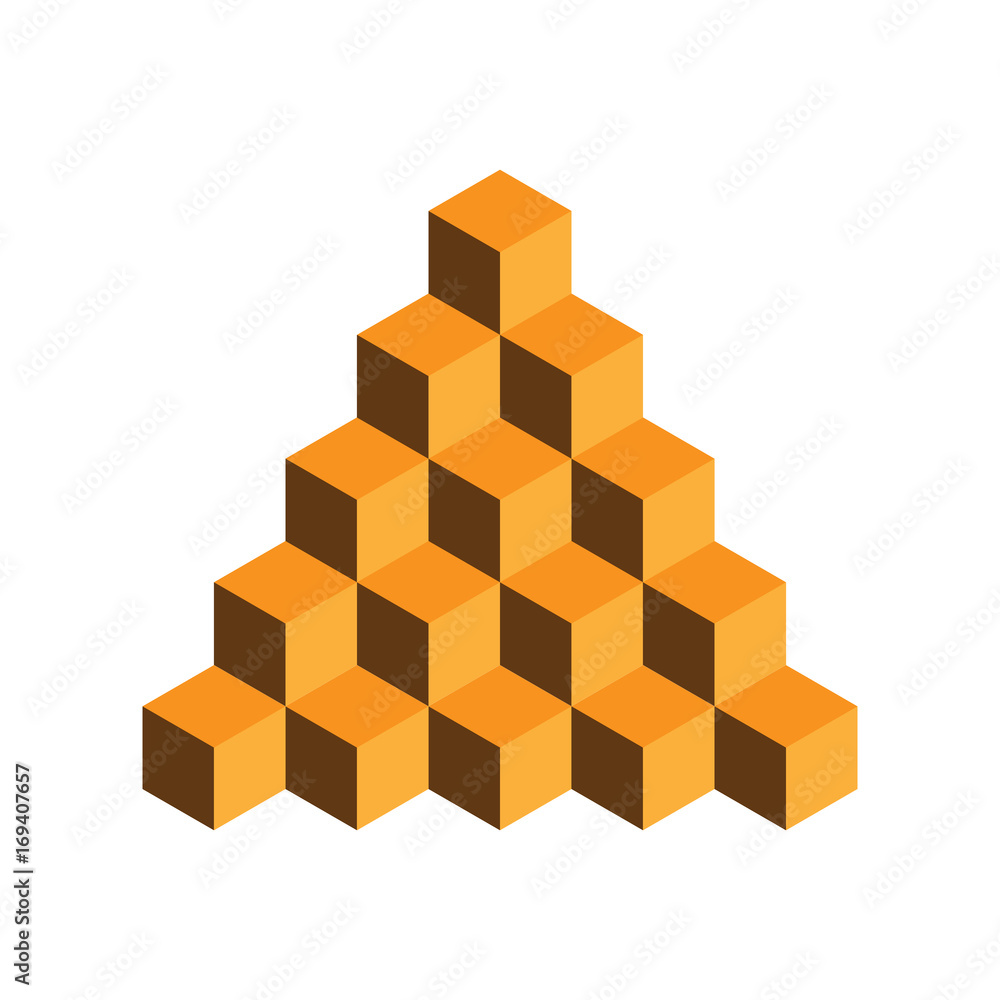 Pyramid of gold cubes. 3D vector illustration isolated on white background. Pyramid of gold cubes. 3D vector illustration isolated on white background.