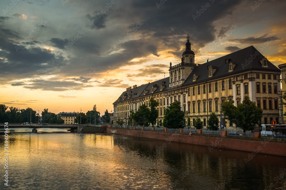 University and Odra river in Wroclaw, Poland