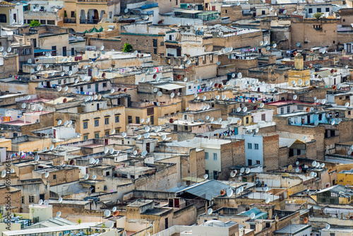 Fes, Marocco, North Africa. Roofs of the medina.