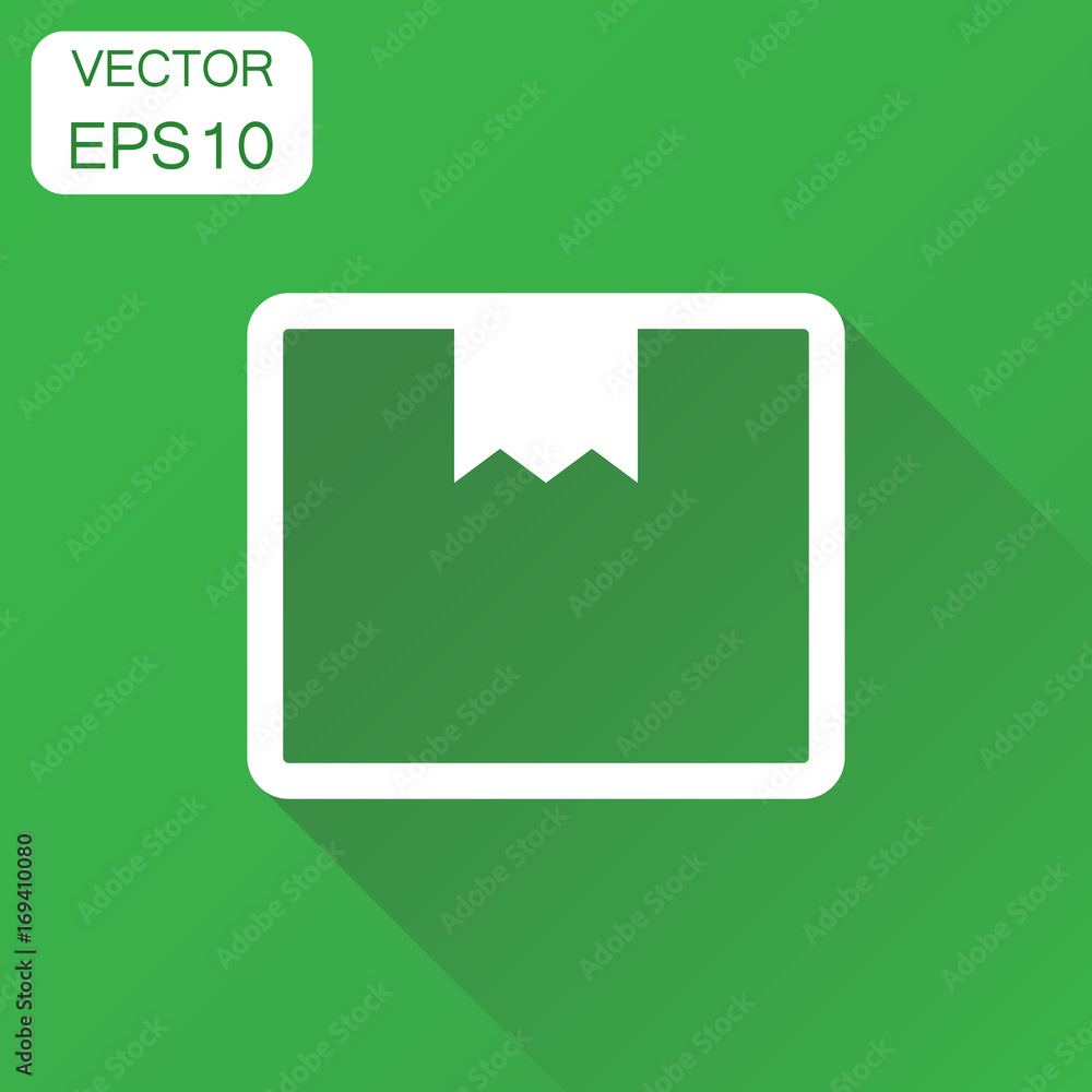 Closed box icon. Business concept shipping pack pictogram. Vector illustration on green background with long shadow. Closed box icon. Business concept shipping pack pictogram. Vector illustration on green background with long shadow.