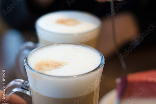 Two coffee cappuccino latte