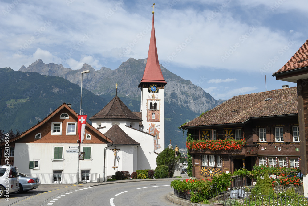 The village of Burglen on the Swiss alps