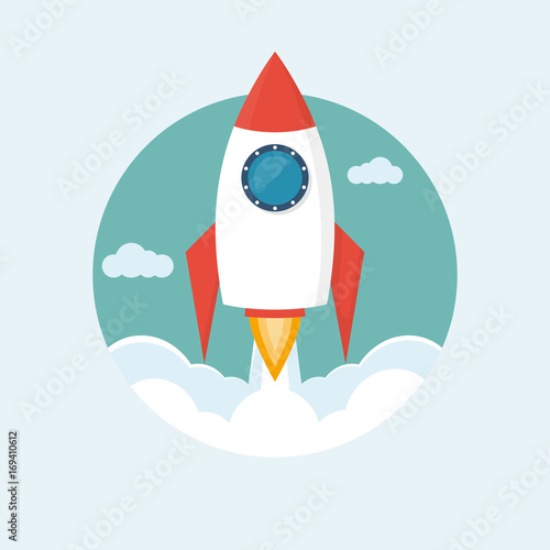 Rocket launch icon isolated on white background. Vector illustration flat design. Business project start-up. Creative idea symbol. Development process, innovation. © hvostik16