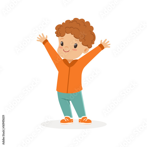 Cute smiling redhead little boy cartoon vector Illustration