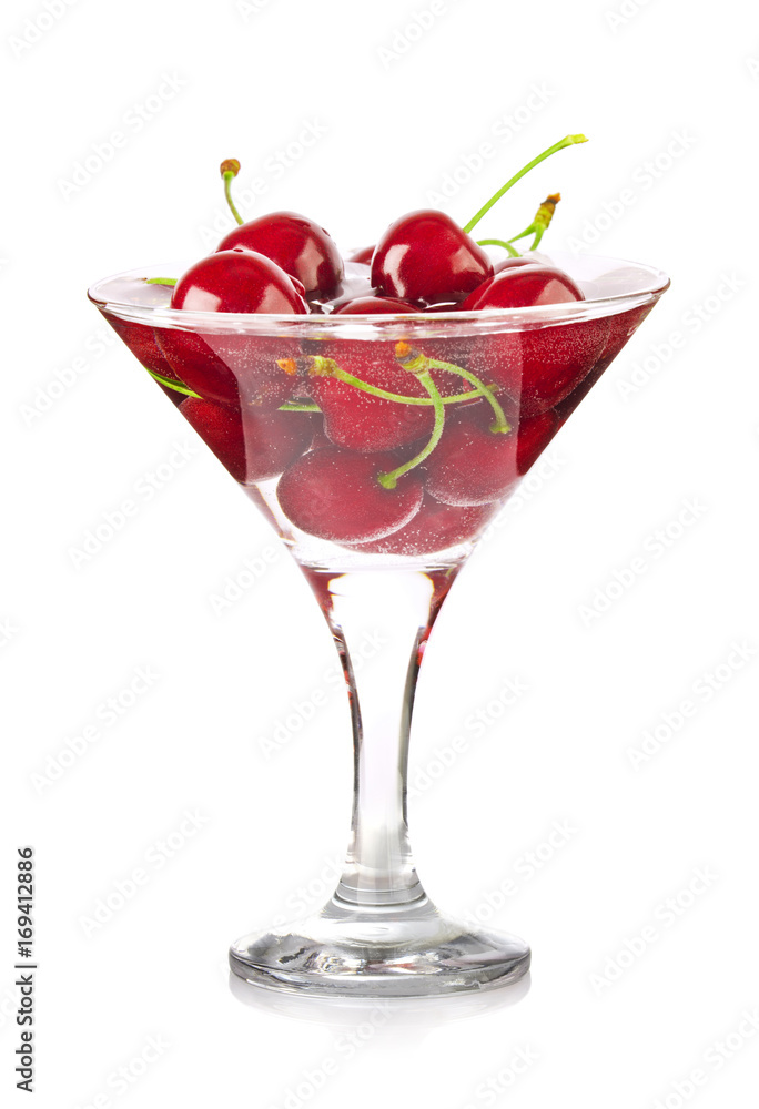 Summer drink soda with cherries, isolated on white background. Summer drink soda with cherries, isolated on white background.