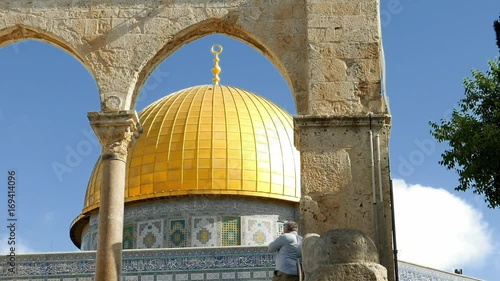 Dome of the Rock in Jerusalem over the Temple Mount. Golden Dome is the most known mosque and landmark in Jerusalem and sacred place for all muslims.