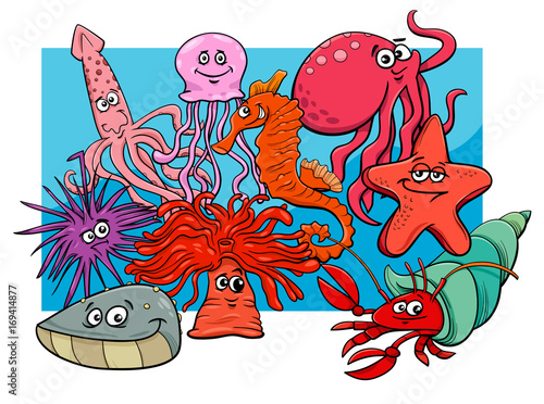 sea life group cartoon animal characters