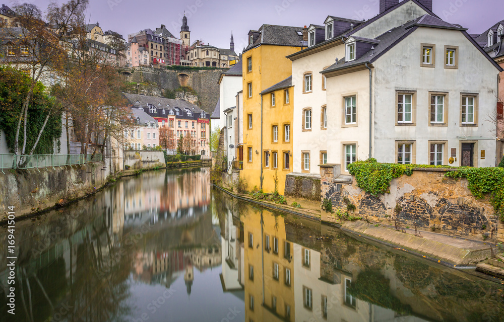 View from the 'Grund' up to the Old Town, Luxembourg