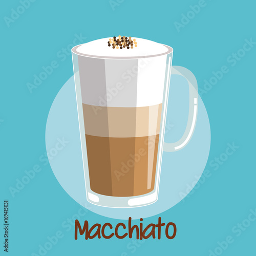 macchiato iced coffee frothed milk in glass cup vector illustration