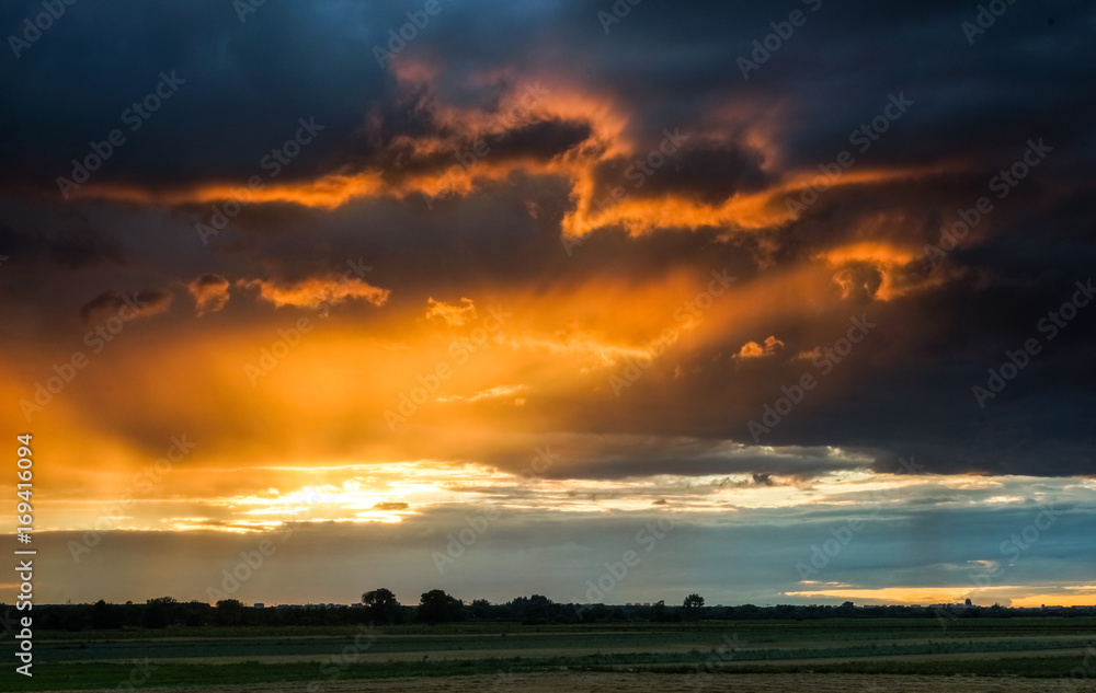 Beatiful sunset over the field, Poland