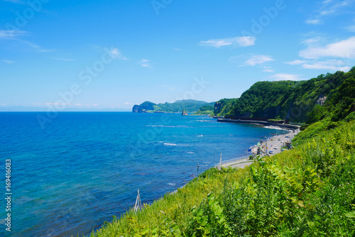 Beautiful background scenic seaside road on the way to Otaru, Hokkaido Japan © luissybuster