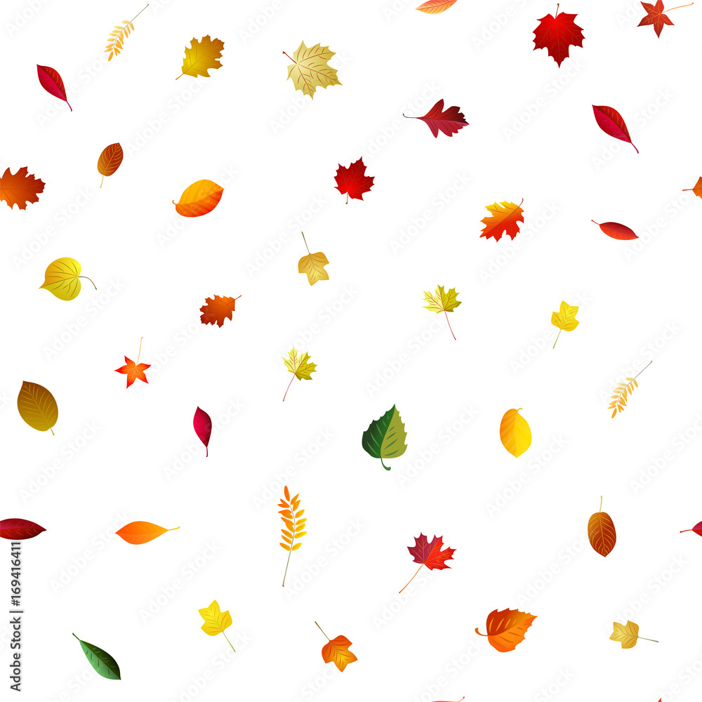 Obraz premium Autumn falling seamless bright background . Vector season pattern . Red and yellow leaves .