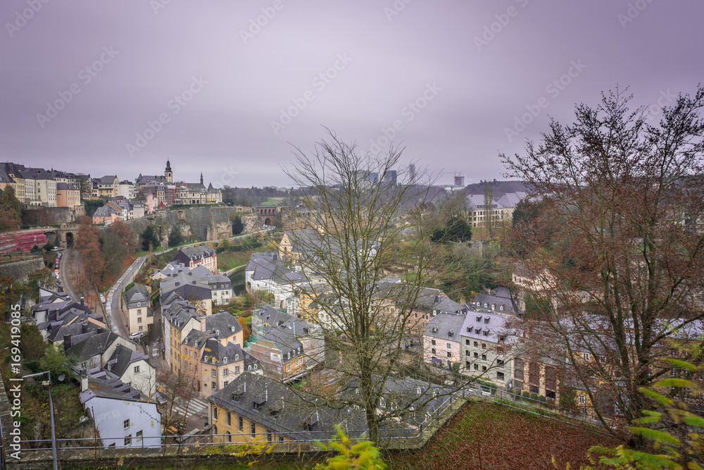 View from the 'Grund' up to the Old Town, Luxembourg