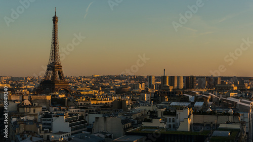 Eiffel Tower in Paris aerial sunset at France © NIPATHORN