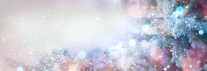 Tableau sur plexiglas Hiver Arbre givré sur fond de Noël enneigé  © Subbotina Anna