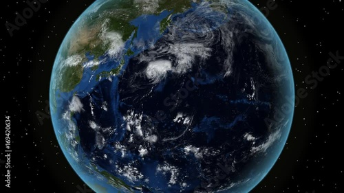 Japan. 3D Earth in space - zoom in on Japan outlined. Star sky background
