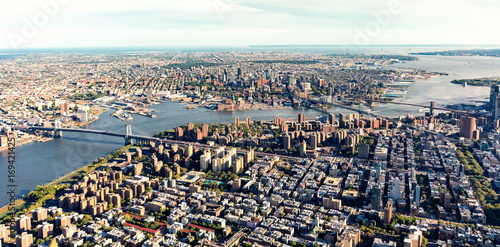 Aerial view of the Lower East Side of Manhattan the Brooklyn and Manhattan bridges