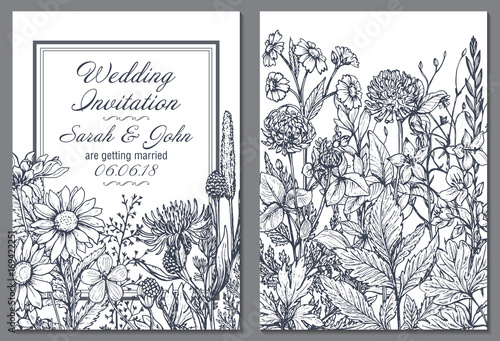 Floral backgrounds with hand drawn herbs and wildflowers.