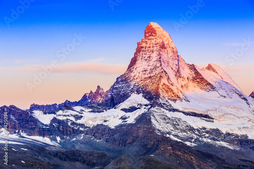 Zermatt, Switzerland. East and north faces of the Matterhorn at sunrise.