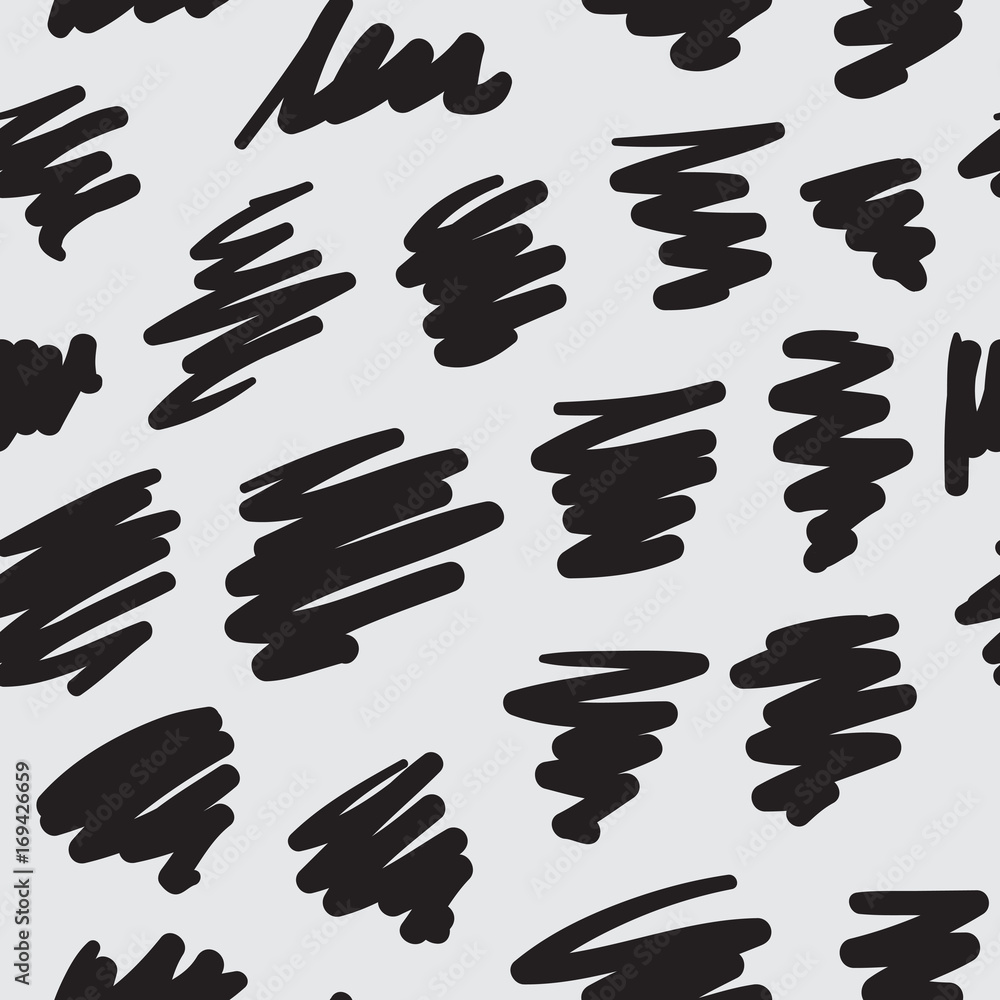 Obraz premium Messy irregular hand drawn zigzag lines seamless vector pattern with scribbles and scrawls. Doodle texture. Repeated background for print, textile, or web use.