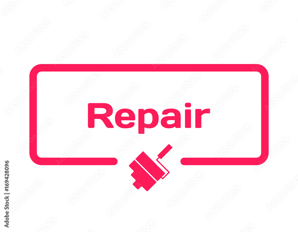 Repair template dialog bubble in flat style on white background. Basis with paint roller icon for various word of plot. Stamp for quotes to cards, banners, labels, notes, blog article. Vector