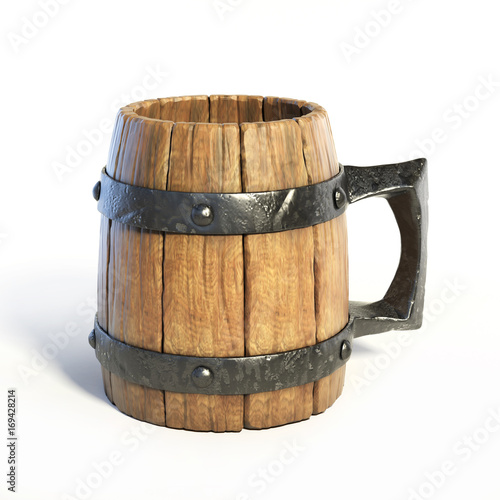 Wooden mug, tankard 3d rendering