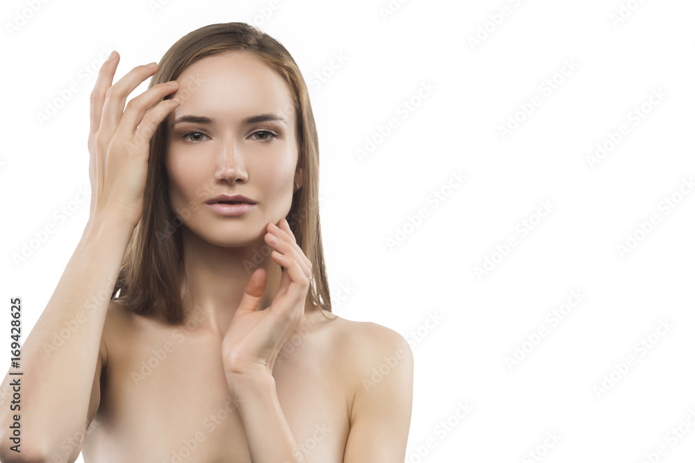 Girl beauty portrait with copy space on white Girl beauty portrait with copy space on white