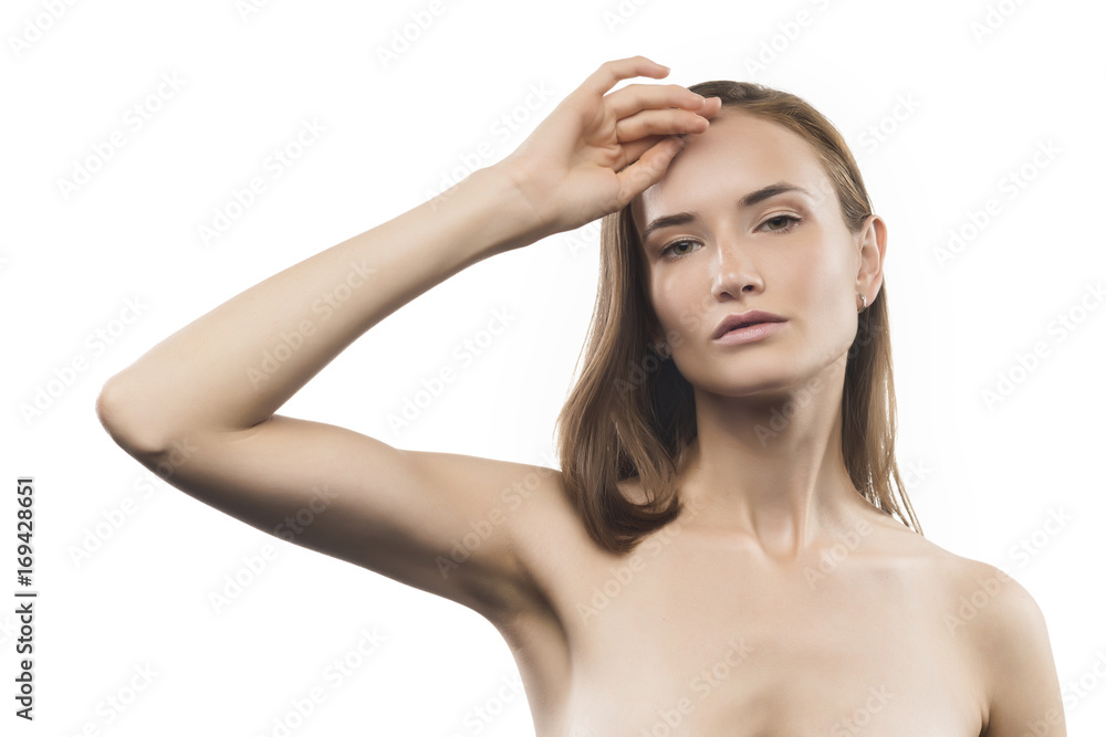 Girl beauty portrait with copy space on white Girl beauty portrait with copy space on white