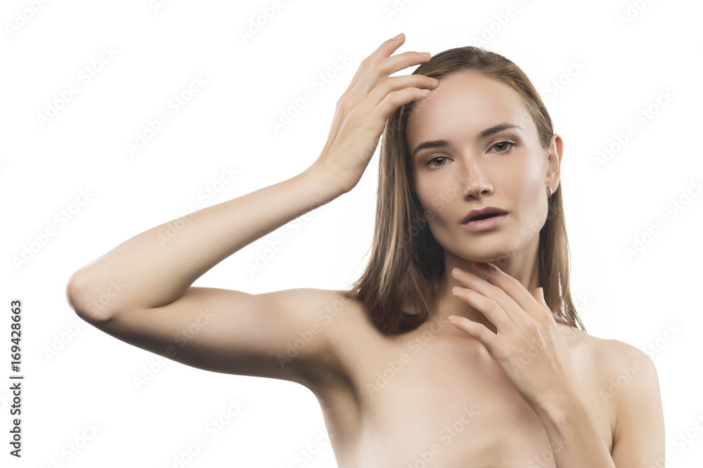Girl beauty portrait with copy space on white Girl beauty portrait with copy space on white