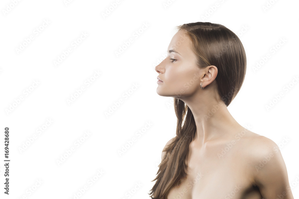 Girl beauty portrait with copy space on white Girl beauty portrait with copy space on white