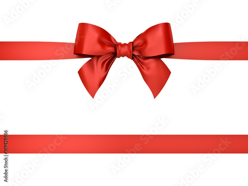 Red gift ribbon bow isolated on white background . 3D rendering.