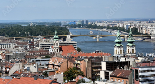City of Budapest - View from Fisherman's Bastion looking northeast along the Danube River, Budapest, Hungary.