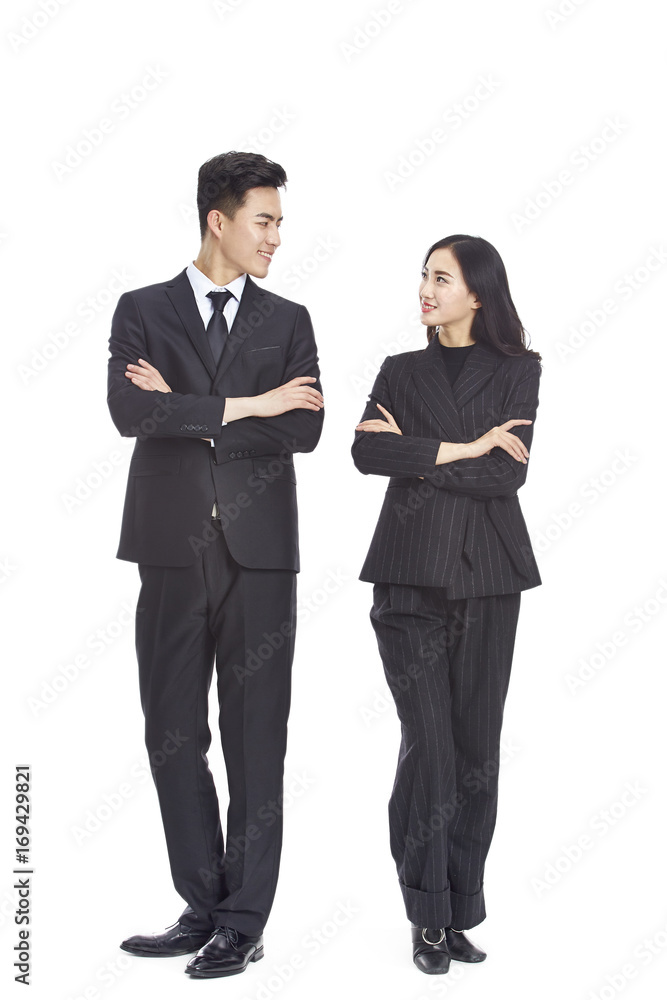 young asian businessman and businesswoman, isolated on white background. 