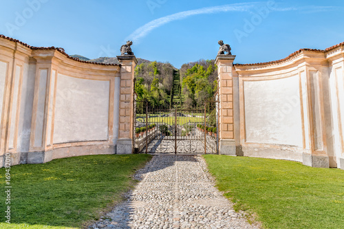 Gate to the Villa Della Porta Bozzolo, located at Casalzuigno in the province of Varese, Italy photo