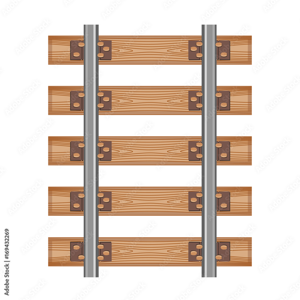 Railway track road wood detailed top view rails. Railway track road wood detailed top view rails.
