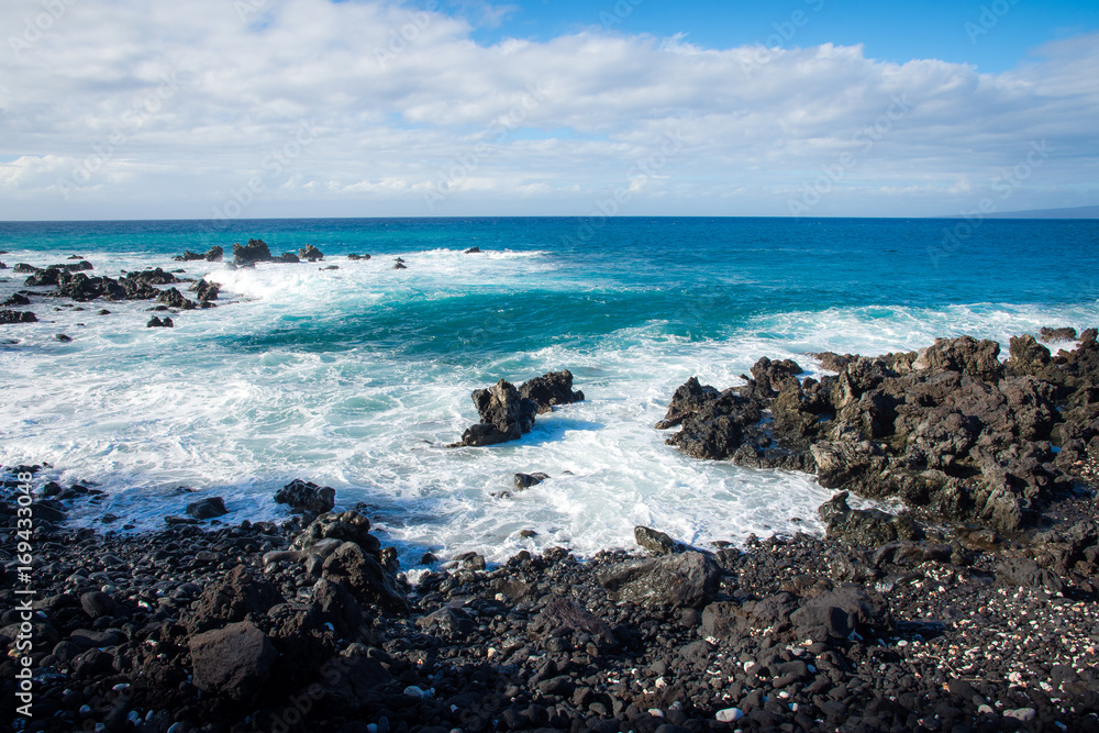 Hawaii blue sky blue water and rocks