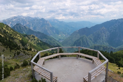 Viewing point besides a pass road in the Theth National Park in Albania. Southeast Europe.