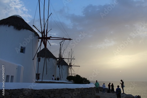 The famous Mills of Mykonos at sunset