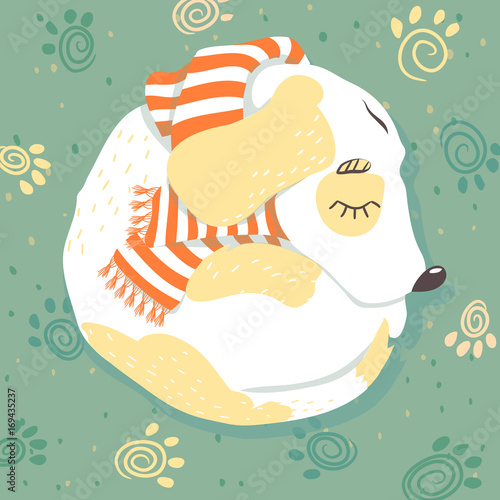 Dog puppy, pet, animal, vector illustration, year 2018 yellow earthy, happy new year!