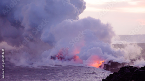 Steam from lava flow