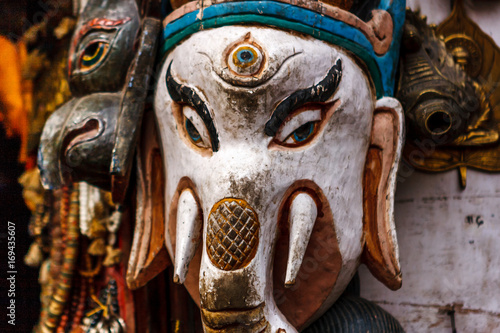 Ganesh mask at the Swayambunath Temple, Kathmandu, Nepal