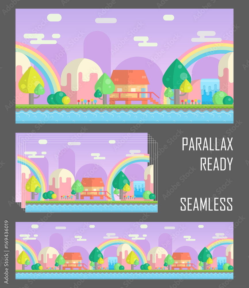 Fototapeta premium Seamless parallax ready fantasy mountain background