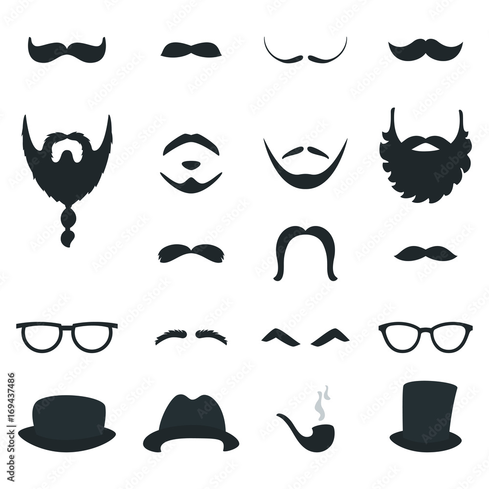 Mens Beard and Moustache Styles Props. Vector Design Mens Beard and Moustache Styles Props. Vector Design